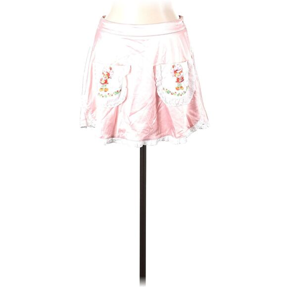 Dolls Kill x Strawberry Shortcake Collab Pink Satin Ruffle Mini Skirt - Picture 1 of 12